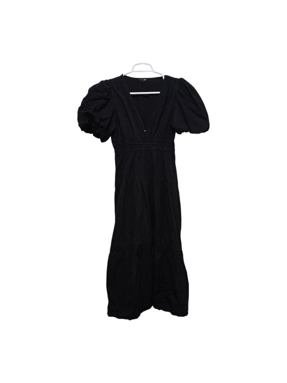Paper Moon Black Puff Sleeve Midi Dress M Cottagecore Cotton